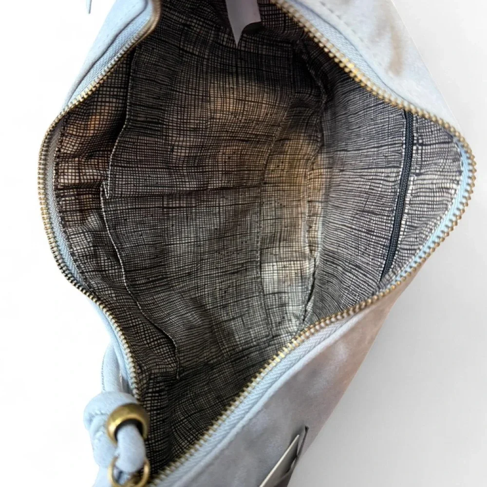 Juniper & Joy Gray/Blue Faux Suede‎ Fringe Hobo Shoulder Bag